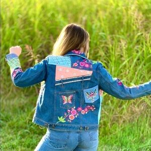 Berek Vintage Embellished Patchwork Denim Jacket Size Small Eras Tour Outfit